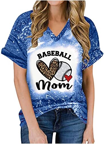 Маици за ден на мајки за жени кратки ракави против вратот Основен мета летна вратоврска боја туника врвна симпатична бејзбол