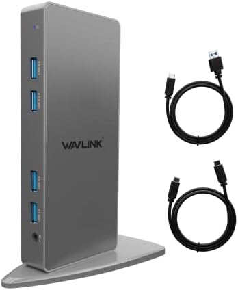 WavLink USB3.0 Dual 4K Laptop Docking Station, USB C до сингл 5K@60Hz или двојно 4K@60Hz видео излези Двојна монитор за Windows