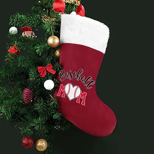 Бејзбол мама Божиќно порибување Божиќно дрво камин виси чорапи со кратка кадифен манжетна за украсување за домашна забава