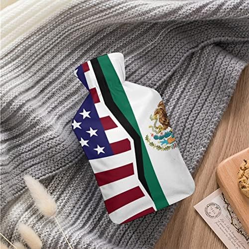 Американско и мексиканско знаме шише со топла вода, симпатична гумена топла вода торба со покривка за олеснување на болката топла компресија