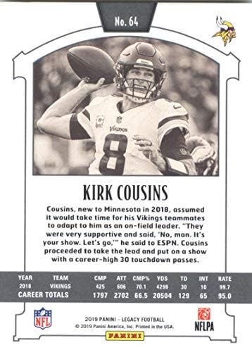 2019 Panini Legacy 64 Kirk Cousins ​​Minnesota Vikings NFL Football Trading Card