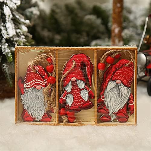 Божиќни висечки украси за Божиќни украси, 9 парчиња/Поставете деликатна форма на џуџе од дрво, повеќе -употреба, висечки декор, визуелен ефект