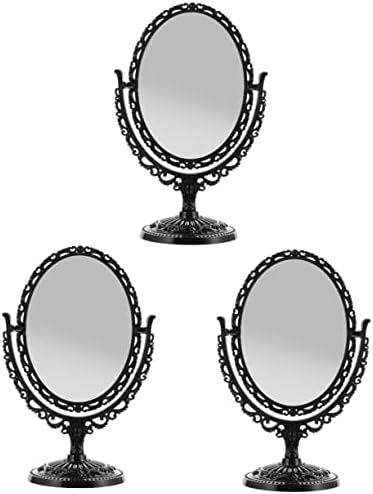 Stahad двострана шминка огледало склопувачки табела преносен црн круг огледало држено огледало 3 парчиња суета штанд огледало цветна таблета