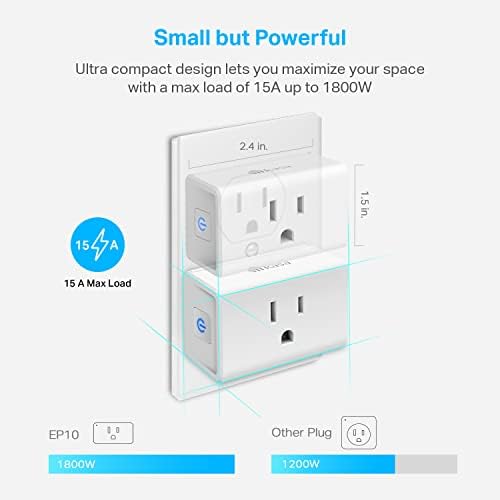 Kasa Smart Plug Mini 15A, Smart Home Wi-Fi излез работи со Alexa, Google Home & IFTTT, не е потребен центар, UL овластен, 2,4G WiFi,