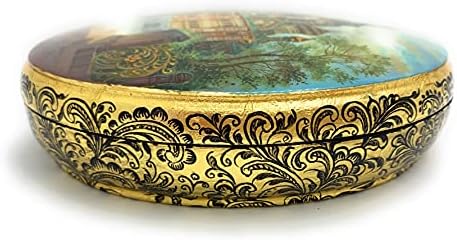 Ексклузивна декоративна кутија за накит руски лак минијатурен Санкт Петербург, златен лист. Направено од папие-маше Федоскино.Домашен декор.Рачно