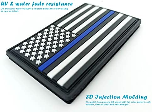 Newperlite тенка сина линија американско знаме за лепење полиција тактички ПВЦ закрпи со прицврстувач за куки, 2 пакувања