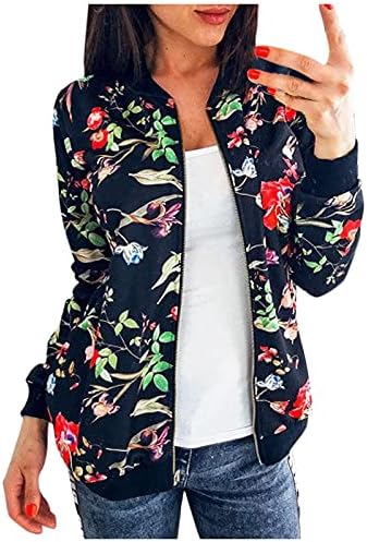 Womenените ретро цветни печатени целосни патенти џеб со долг ракав, обичен врвен палто за надворешна облека за домашен одмор работа жена