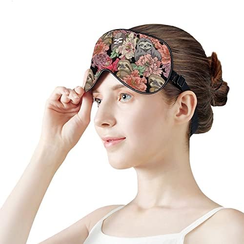 Симпатична мрзливост и цвеќиња печатат маска за очи, блокирајќи ја маската за спиење со прилагодлива лента за работа за смена за спиење