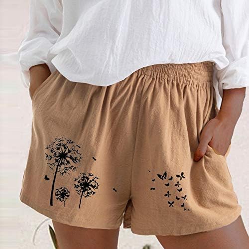 Honprad женски шорцеви за летни облеки плус големина печати лабава обични шорцеви панталони еластична половината памучна постелнина мода
