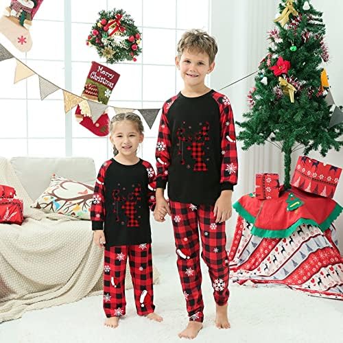 Божиќни пижами за семејство плус големина 3x семејство што одговара на Божиќни пижами поставени карирани ракави за одмор среќна шема