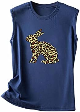 Cartенски слатки зајаци графички резервоари Топ екипаж леопард печати за печатење, обични летни кошули без ракави, врвни врвни кошули