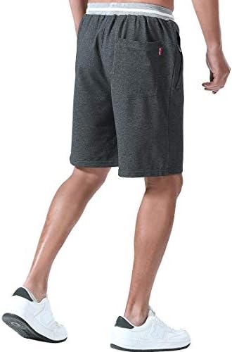 Foxq Mens Sharts Обичен атлетски трчање со џебови со патенти и еластични вежби за вежби за вежбање памучни шорцеви