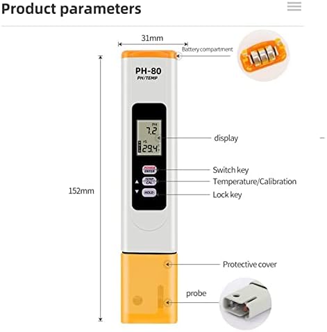 Тестер за квалитет на водата Nuopaiplus, дигитален pH-80 водоотпорен мерач на температура на pH со автоматска функција за калибрација