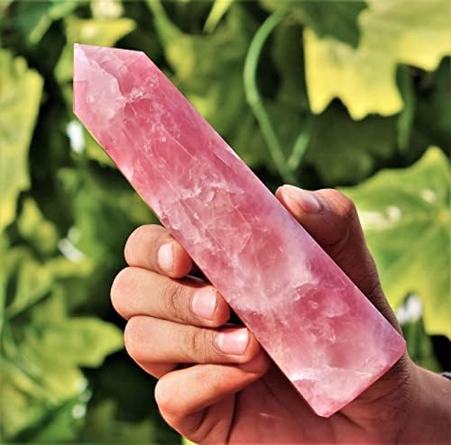 Полиран природен розов розов кварц кристал чакри, лековити метафизички камени точки медитација Фенг Шуи Аура Обелиск статуа