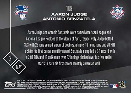 2017 Топс Сега Бејзбол #108 Арон Судија/Антонио Сензатела Дебитант Картичка - само 618 направени!