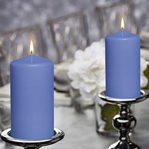 Bolsius 4 сини столбови свеќи - 3x6 инчи - индивидуално завиткани - Премиум европски квалитет - 65+ Часови за согорување - Дриптен