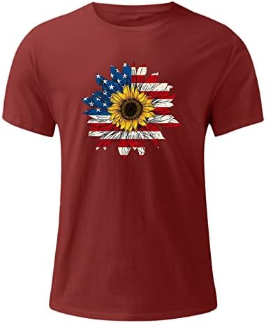 Кошули на 4 јули за мажи Патриотски кошули врвови на врвови со Starвезда со сончоглед од сончоглед, графички маички со кратки ракави
