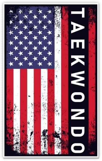 Налепници на американско знаме на Таеквондо - 2 пакувања од 3 налепници - водоотпорен винил за автомобил, телефон, шише со вода,