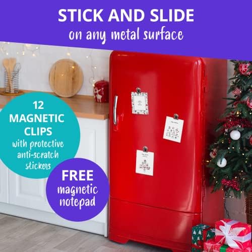 Магнетски клипови со код за табла и фрижидер - 12 пакувања без гребење на ладилникот Магнет клипови тешки за организирање и украсување кујна