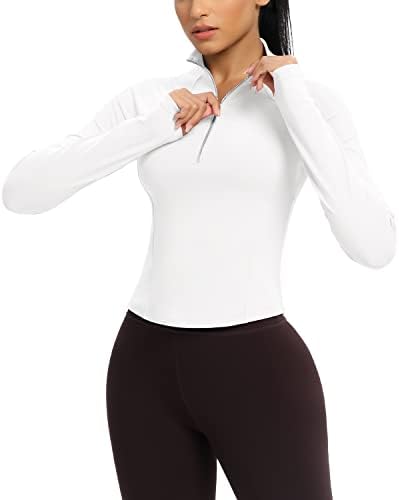 Colorskin Women'sенски исечени атлетски јакни половина поштенски пуловер со долги ракави маички за тренингот на врвовите за водење јога