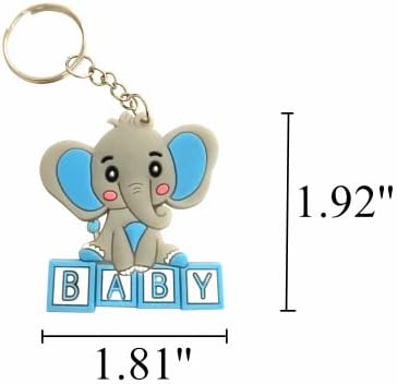 PHAETON 50PCS Сини слонови клучеви клучен прстен за тема за слонови тематски забави за приврзоци, материјали за роденден, забави за