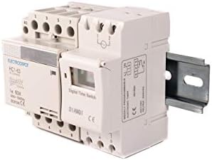 Electrodepot 40 Amp 4 Pole Нормално отворен 110-120VAC калем мотор оптоварување 40a и оптоварување на осветлување 63A Контактор пакет со 24-7 електронски програмски тајмер и DIN Rail 35 x 150 m