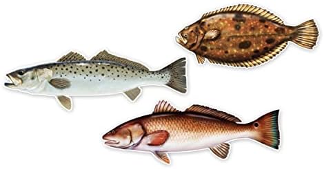Солени коски на крајбрежните гренд слем - црвена риба, искривена пастрмка и фландри - колекција на налепници на профили