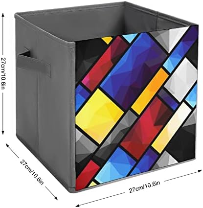 Геометриски Модел Во Мондриски Стил Склопувачки Ткаенини За Складирање Коцки Кутија 11 Инчни Преклопни Канти За Складирање Со Рачки