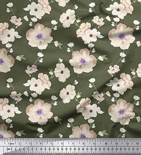 SOIMOI 58 инчи широк вискоза рајонски цветни печатени 115 gsm ткаенини материјали од дворот - маслиново зелена