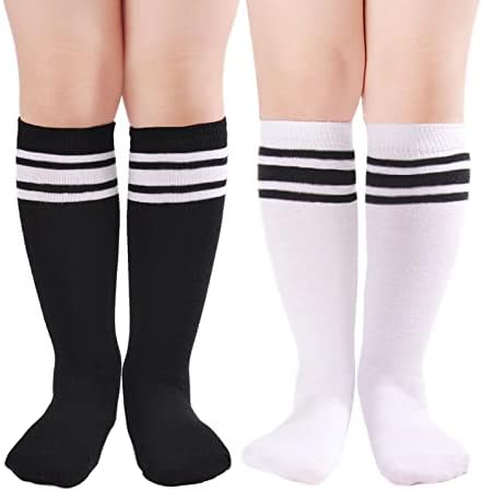 Детски фудбалски чорапи дете, шарени колена високи чорапи 2/3/6 парови Училишни униформни чорапи памучни спортски чорапи за