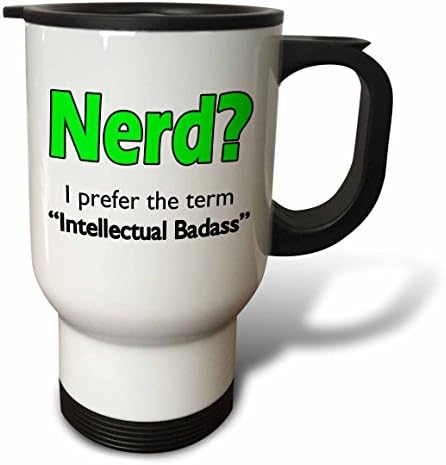 3drose nerd интелектуална бадас вар зелена кригла од не'рѓосувачки челик, 14-унца, бело