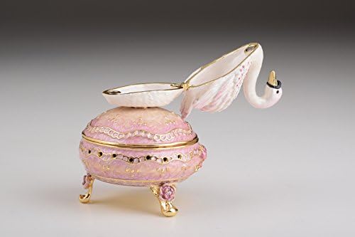 Keren Kopal Pink Faberge Egg со лебед рачно изработена кутија за ситници Сваровски кристали