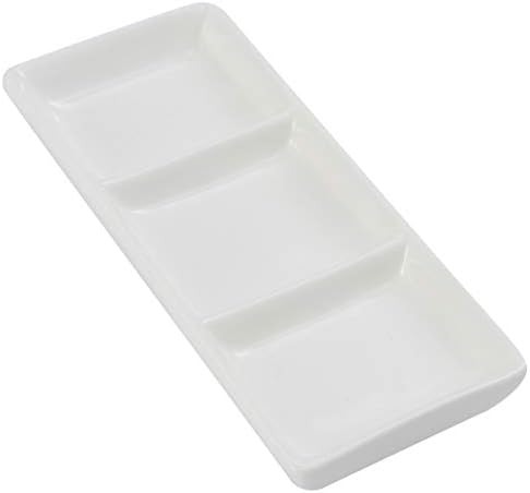6 инчи чиста бела керамика со 3-одделенија за мезе за сервисирање правоаголник поделени сос јадења за сос од соја за зачини за зачини