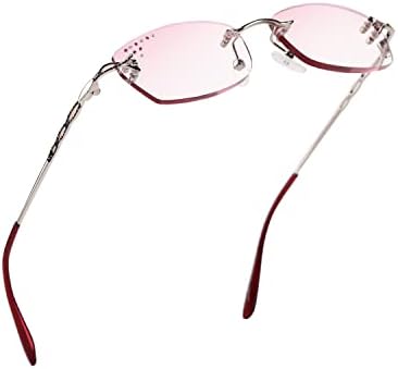 Luff Безобразно читање очила за жени, очила за сечење на модни дијаманти, стилски ултра лесен метален читач на рамка без рамка