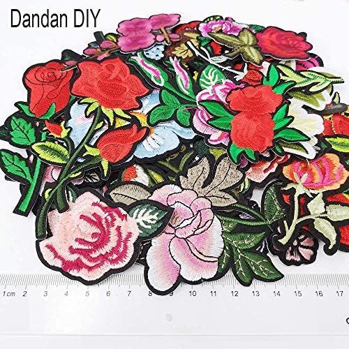 Дандан DIY случајно разновидни 40 парчиња везени лепени розови цвеќиња шијат/железо на лепенка за печ -облека фустан растителни капачиња фармерки