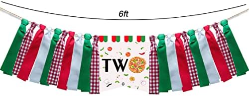 Пица два транспарент, пица 2 -ри роденденски банер за бебе девојче момче 2 -ри роденденски украси, украси за тематска забава за пица, пата за