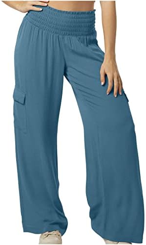 Широки панталони за постелнина за жени 2023 каузални товарни џемпери високи еластични половини лабави џогер летни удобни постелнини панталони