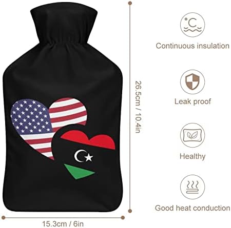 Либија американско знаме гума шише со топла вода со руно капаци нозе потопла торба за топла вода