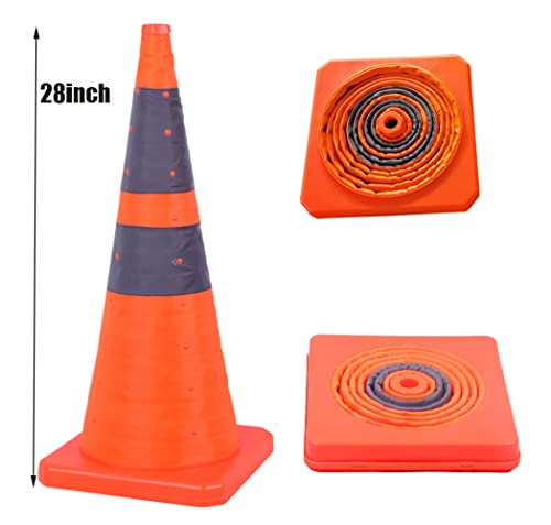 Besea [2pack] 28 инчи склопувачки сообраќајни конуси портокалови конуси за безбедност во сообраќајот со 6 инчи рефлексивни јаки за употреба
