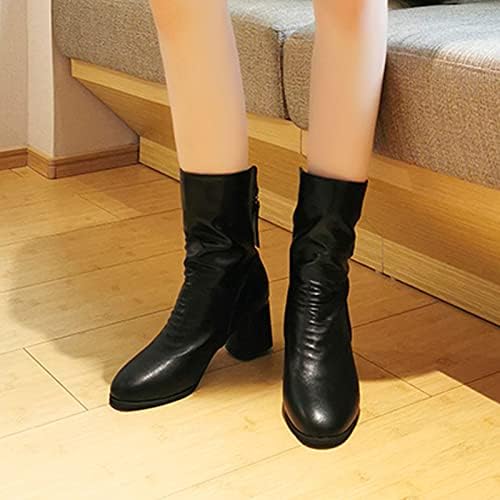 Женски чизми патент кожа анти-лизгачки британски стил кратки чевли средна потпетица обични западни каубојски чизми за жени