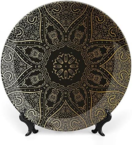 Xisunya 8 инчи украсна чинија, златна мандала керамичка плоча, азиска цветна хармонија тема арапски принт керамички wallид што виси за дома и канцелариски
