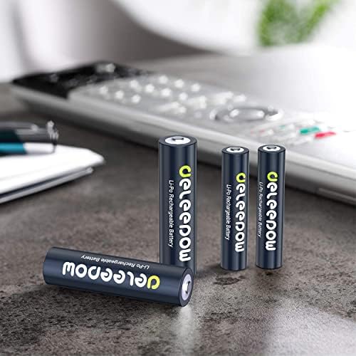 Deleepow Fehargeable AAA батерии 1.5V 1200MWh-4 пакет AAA литиум за полнење на батерии со LCD полнач до 1500 циклуси