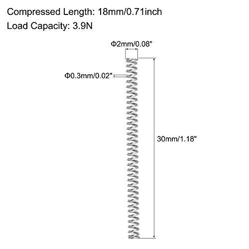 Uxcell Compression Spring, 304 не'рѓосувачки челик, 2мм ОД, големина на жица од 0,3 мм, компресирана должина од 18 мм, бесплатна