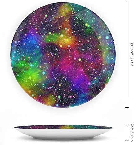 Светла разнобојна апстрактна галакси универзум Декоративна чинија тркалезна керамичка чинија коска Кина плоча со приказ за свадбени декор за забава