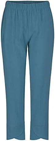 Употреба на жени постелнина памук каприс еластична половината капри панталони со високи панталони за половината постелнина плус големина