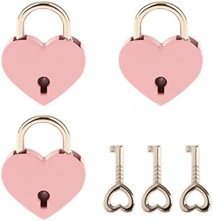 3 компјутери мала метална форма во форма на срцево во форма на срце со клуч за книга за дневник за складирање на накит, розова