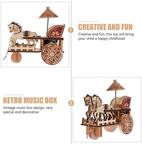 Nuobesty Детска играчка играчка модел на музички превоз со часовна гроздобер дрвена музичка кутија музичка кутија подарок за деца пријатели