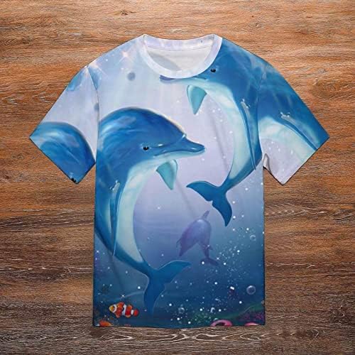 Баикутуан Под на сакан делфин 3Д печати летен маица памук со кратки ракави со кратки ракави за мажите за мажи