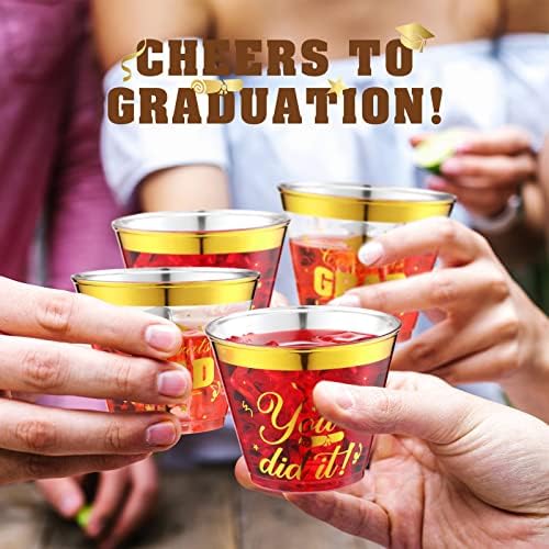 72 Парчиња Честитки Град Злато Пластични Чаши, 9 Мл Јасна Дипломирањето Партија Пластични Чаши Со Златна Фолија Раб За Дипломирање Партија Украси