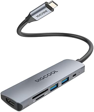 DIGCOOL USB C Hub, 6-во-1 USB C Dongle, USB C До HDMI Multiport Адаптер, 4k@30 HDMI Порта, 100w PD Порта, 2 USB 3.0 Порти, Микро SD И SD